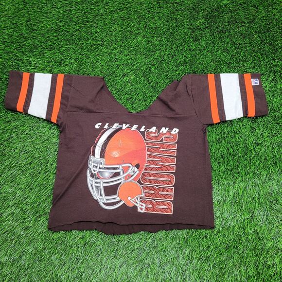 Vintage 80s Cleveland Browns Shirt XS/S 18x19 Boxy Cropped Football - Picture 5 of 12